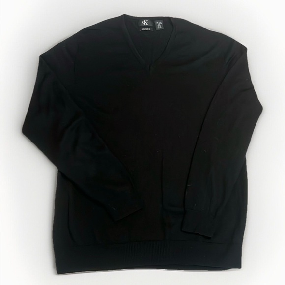 Calvin Klein 100% Extra Fine Merino Wool Black V-Neck Men’s Sweater sz XL VGUC - Picture 1 of 6